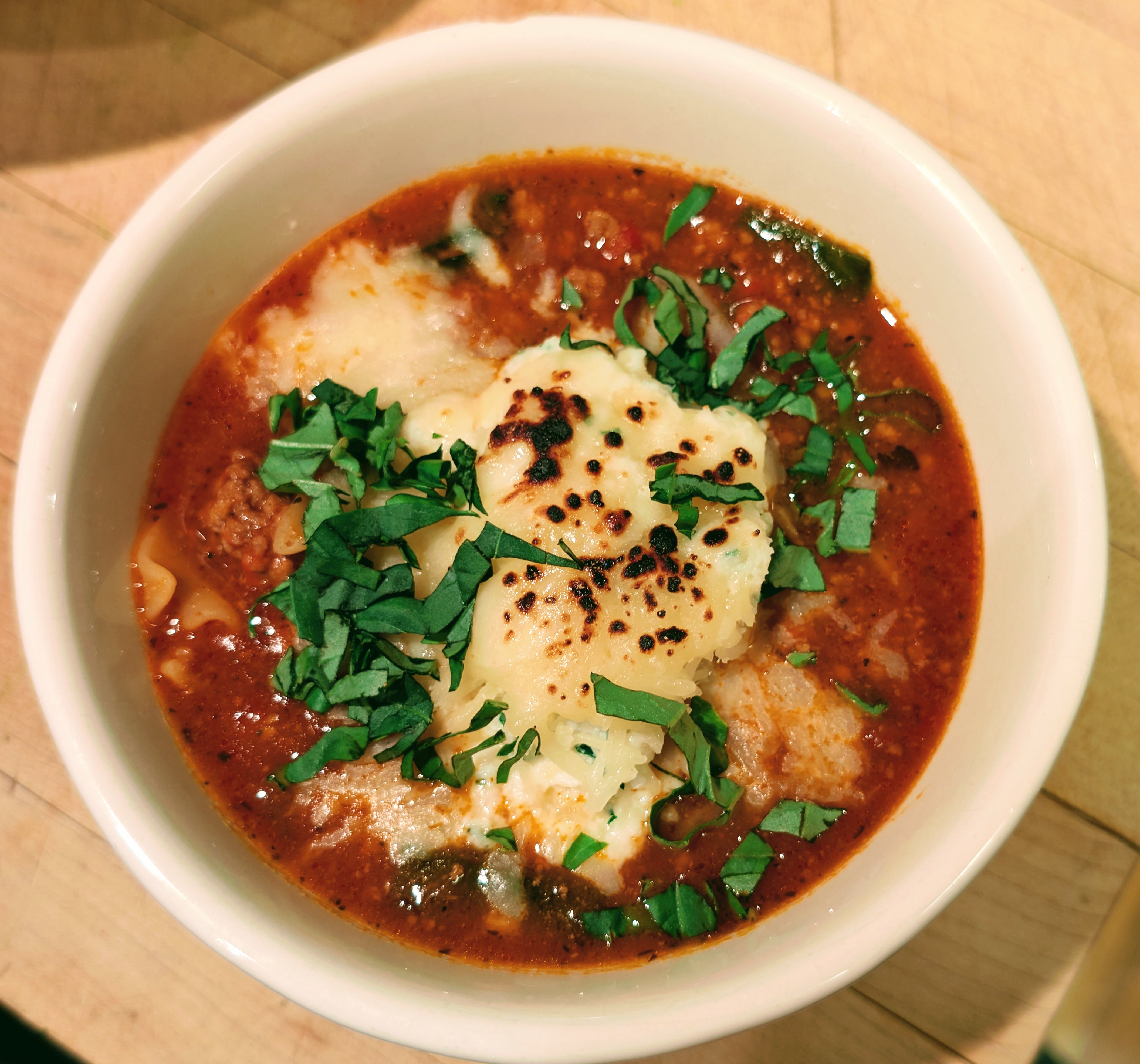 Delicious Lasagna Soup Paired with Sticky Pecan Focaccia