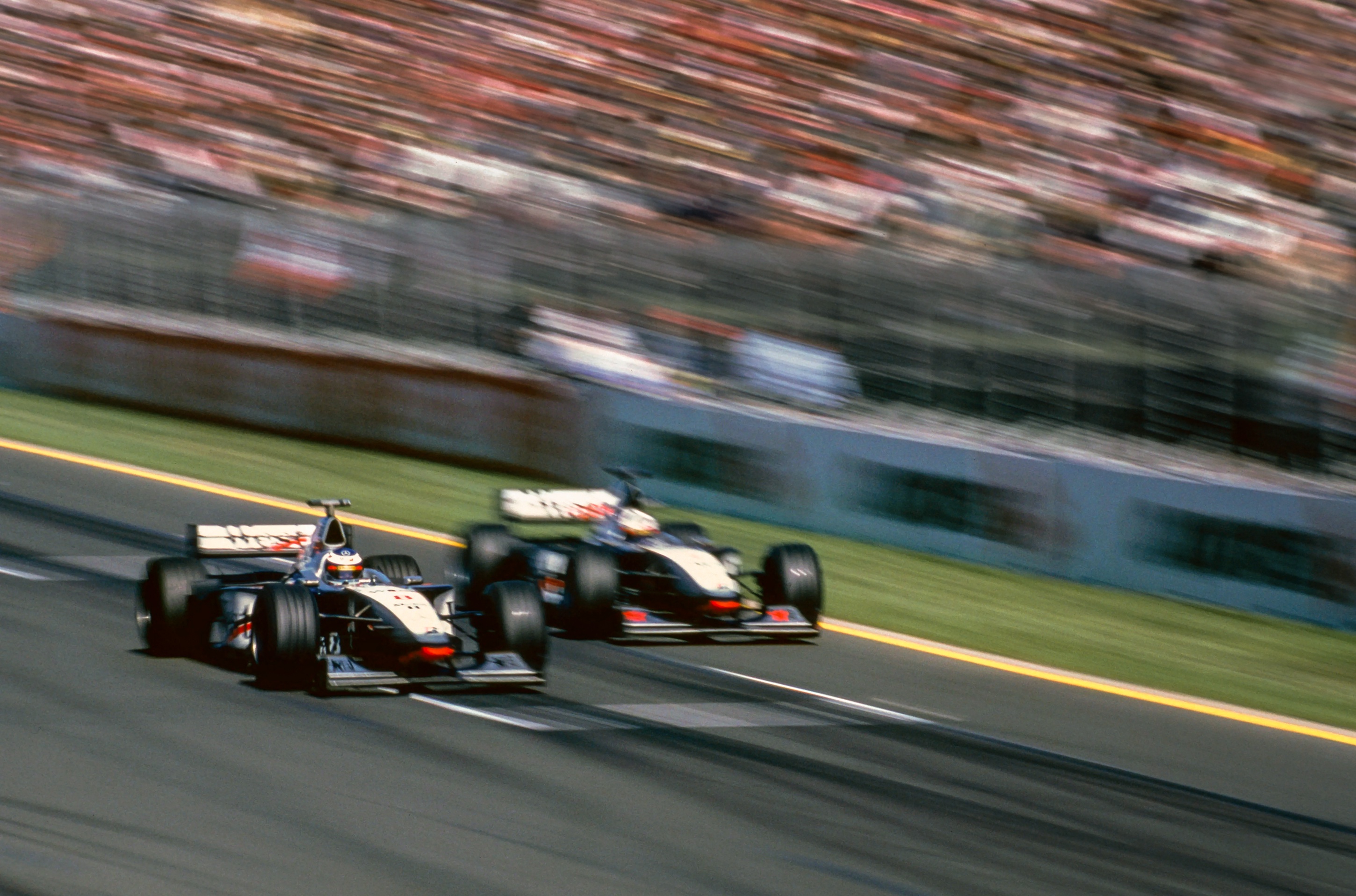 Mika Häkkinen and David Coulthard at the 1998 Albert Park in the McLaren Mercedes MP4-13