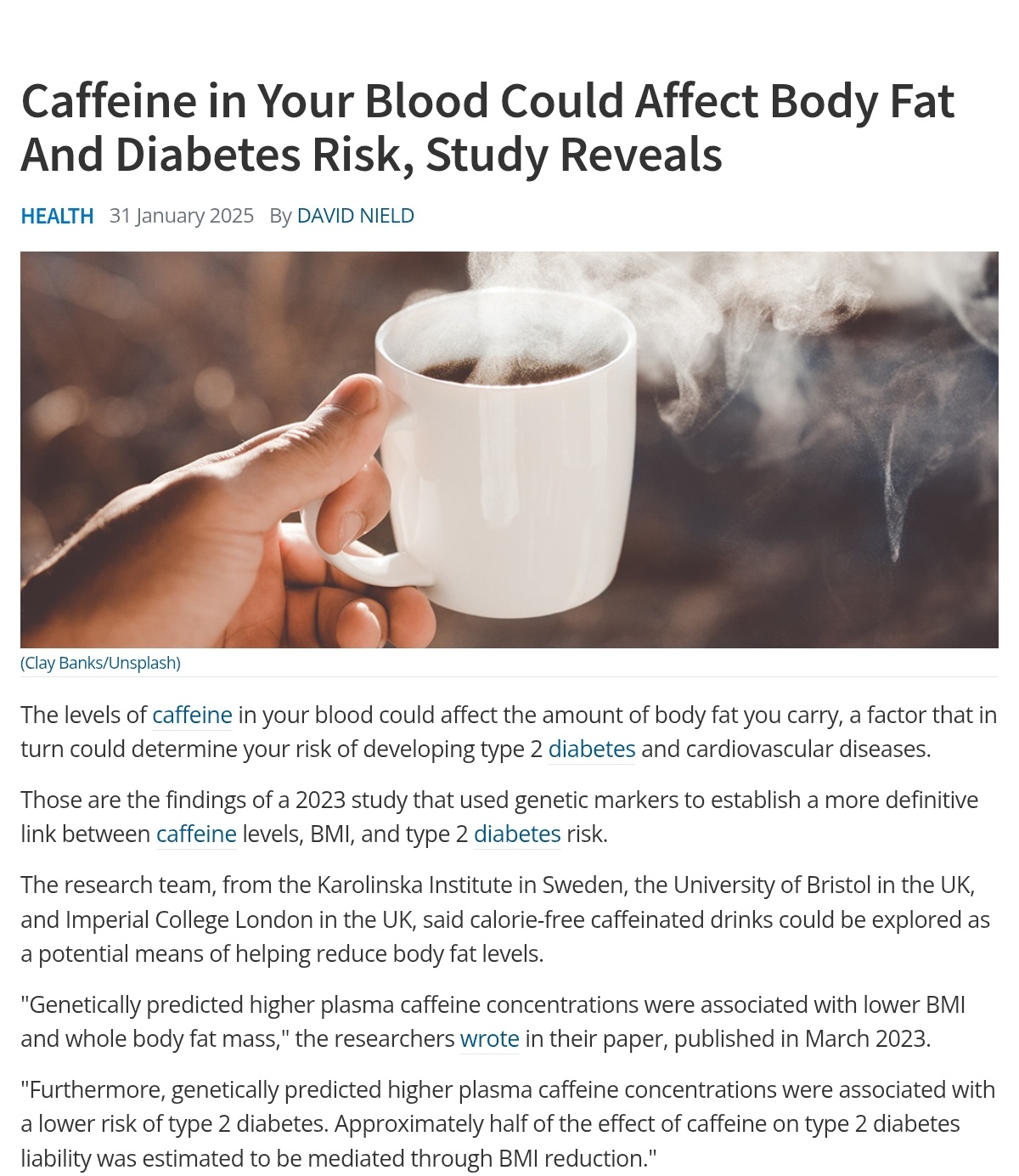 Study Finds Caffeine in Your Blood May Influence Body Fat and Diabetes Risk