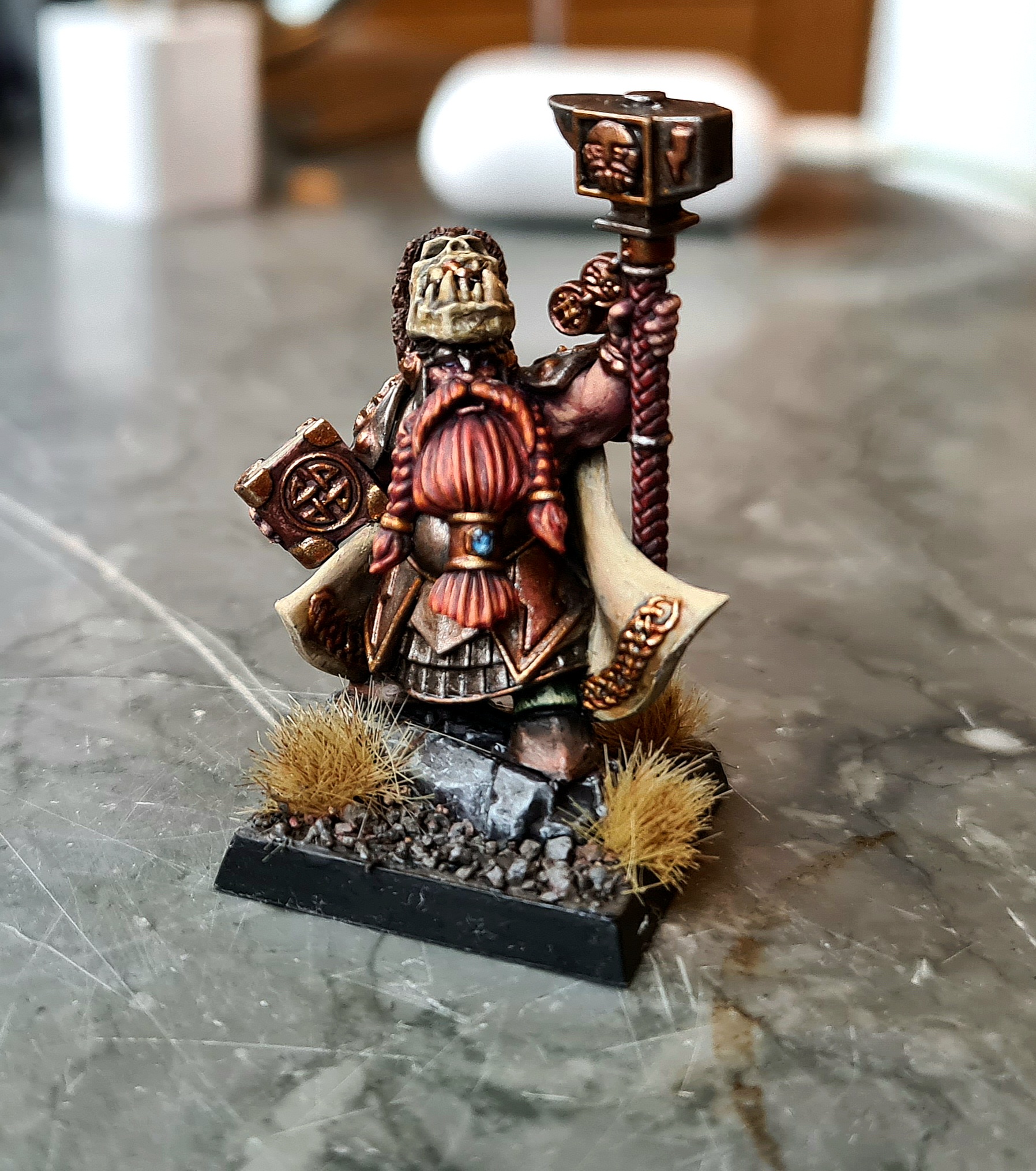 Dwarf Runesmith sporting an Ork Skull Helmet