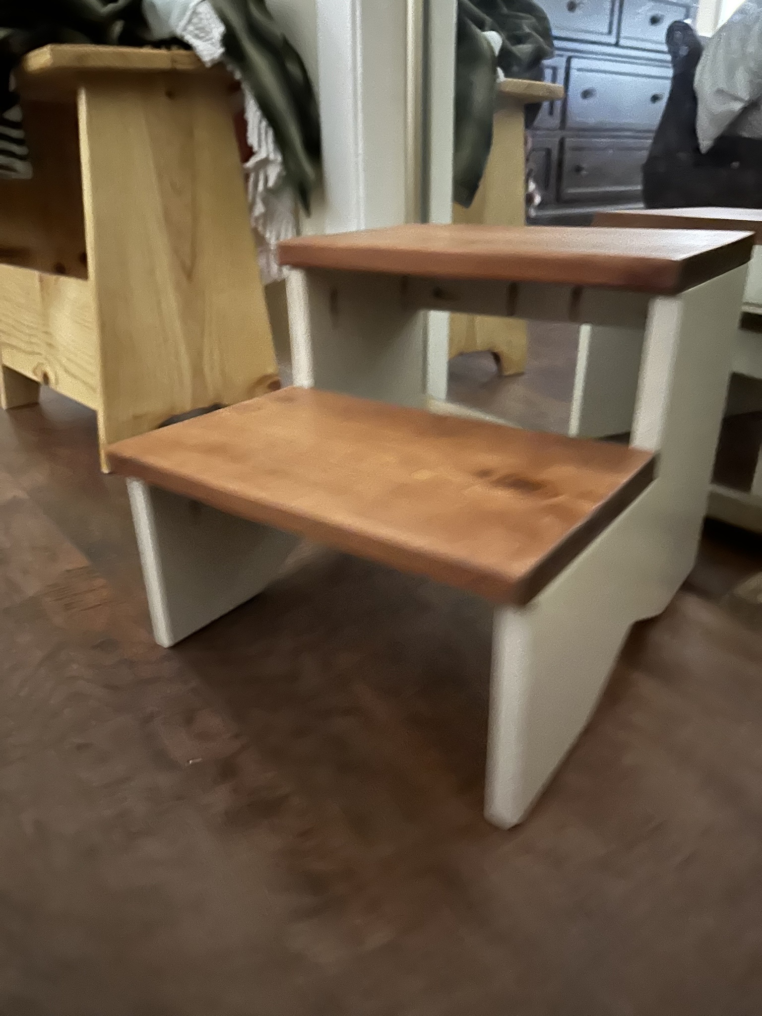 Check out the stepstool I crafted from pine and plywood for my wife!