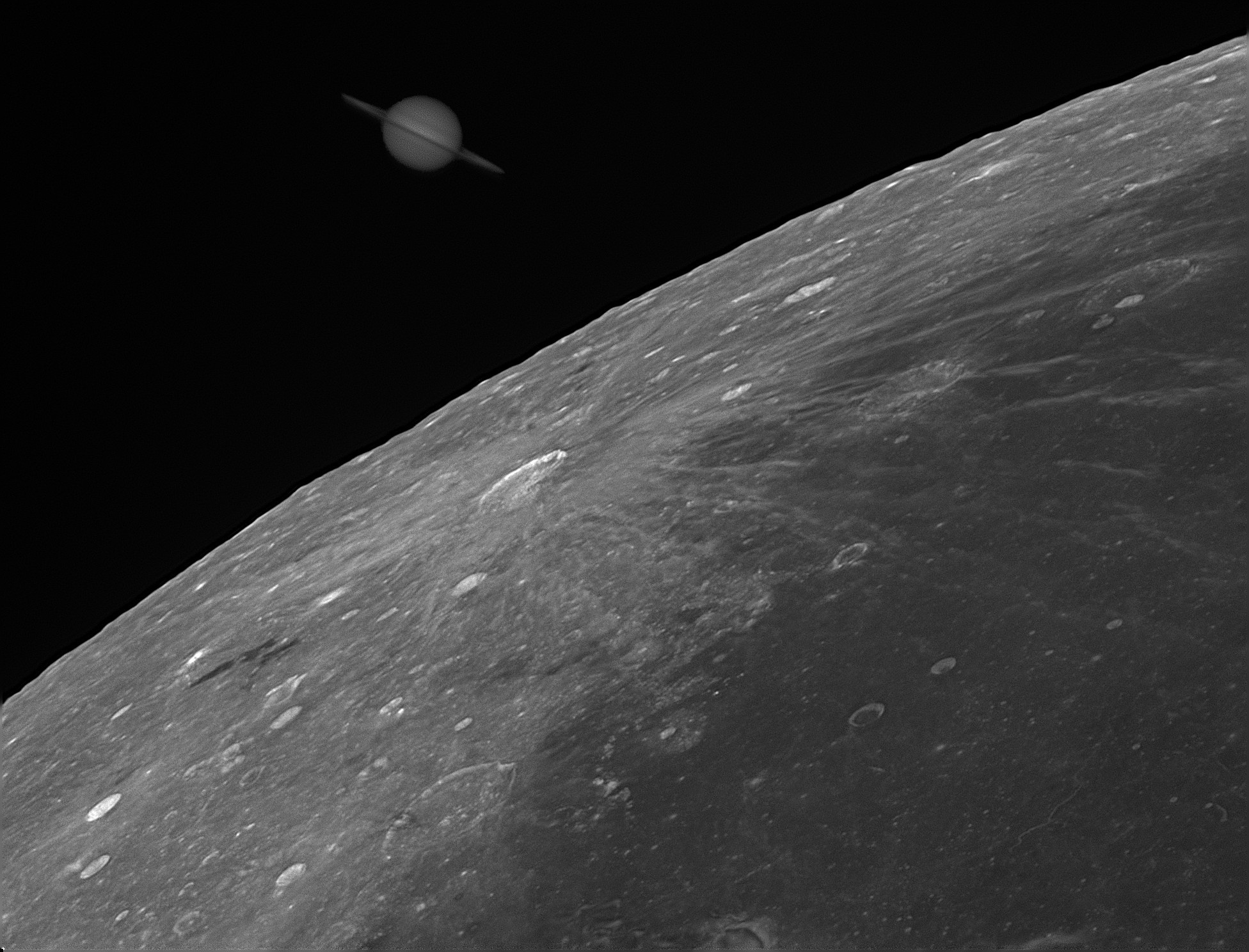 A breathtaking view of Saturn at the Moon's Edge