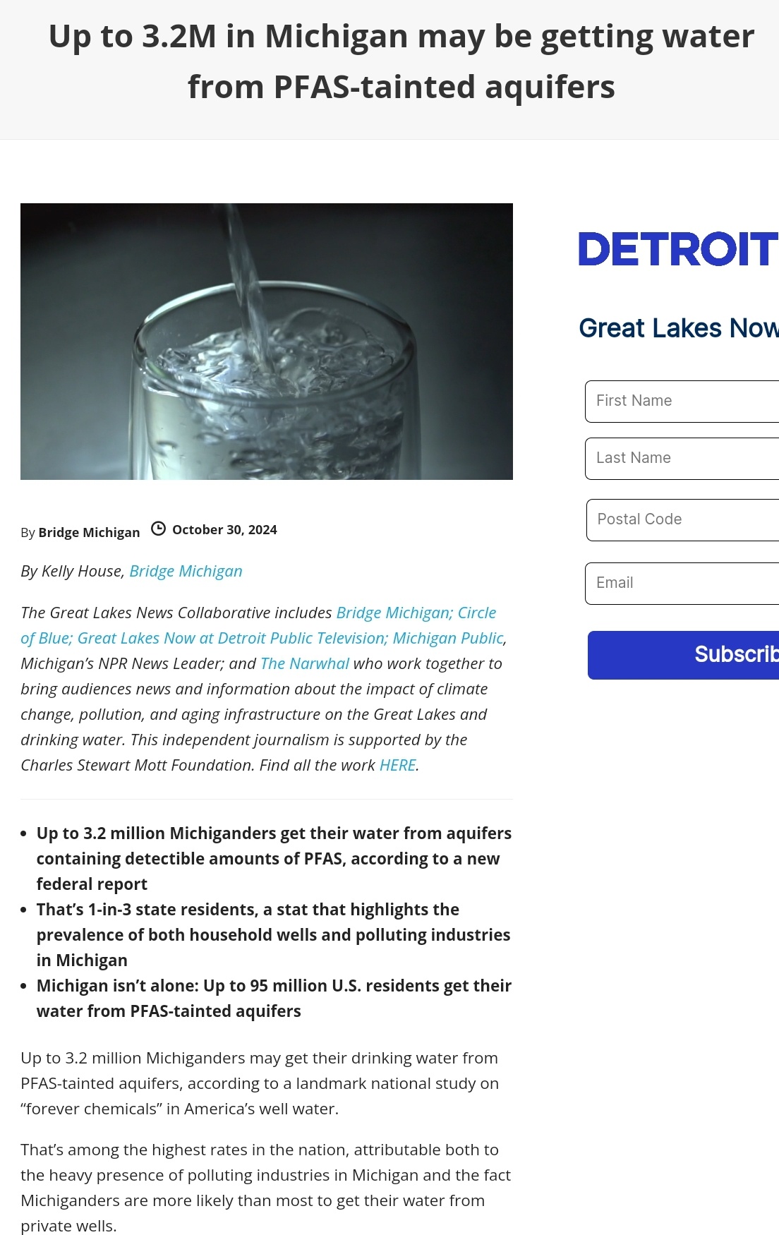 Warning: Up to 3.2 Million in Michigan at Risk from PFAS-Tainted Water