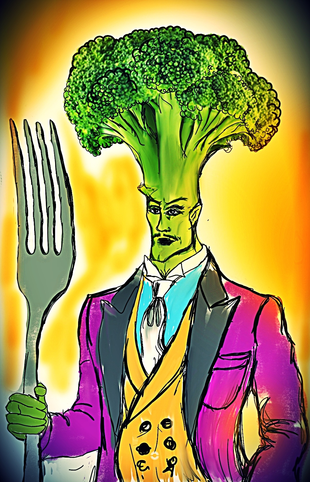 A Surreal Portrait Featuring a Quirky Broccoli Character